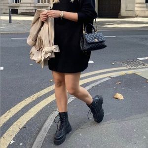 TopShop Ava Women Black Leather Platform Combat Boots